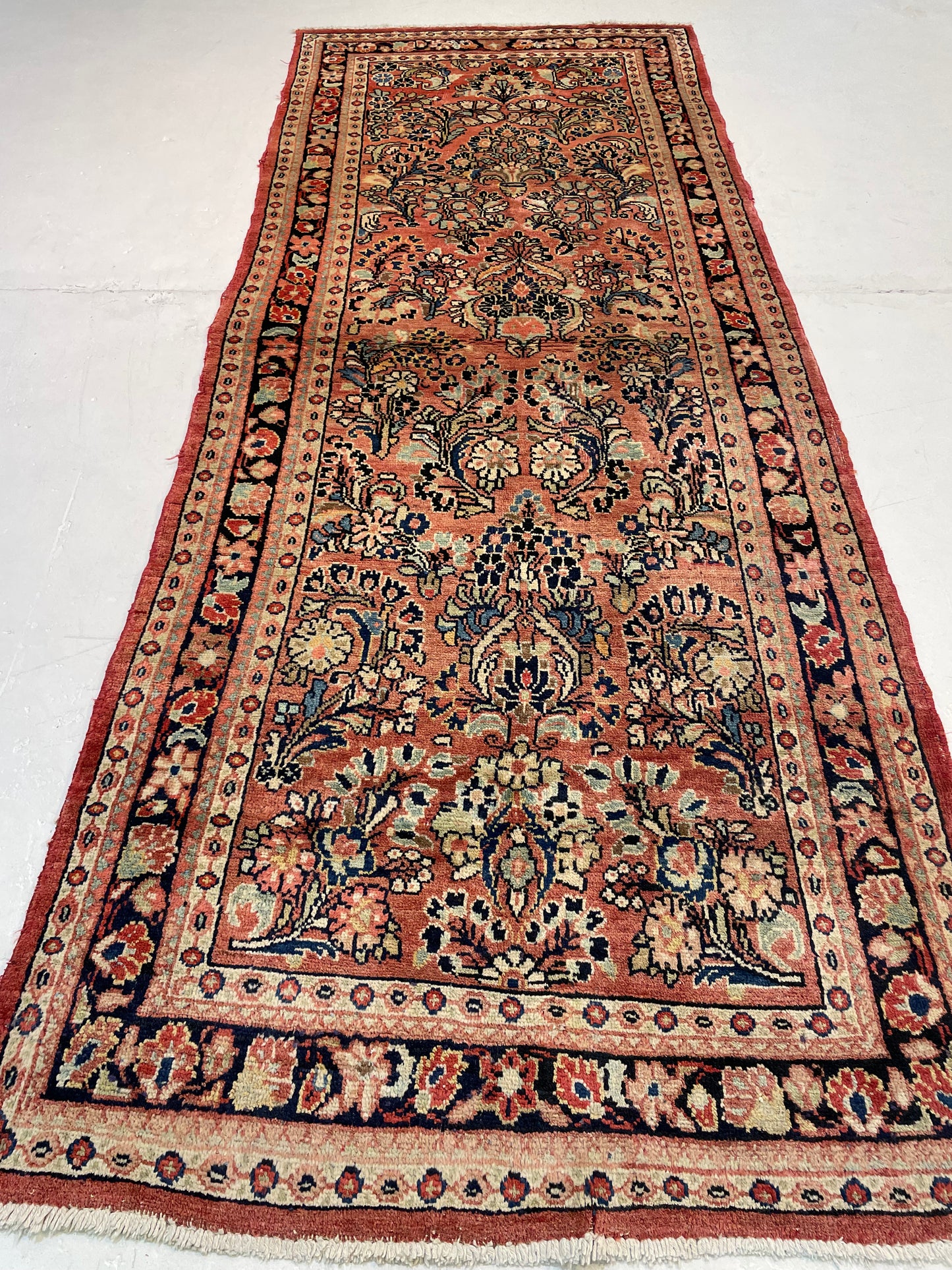 Antique Hand-Knotted Wool Runner Mahal 3'2" x 10'2"