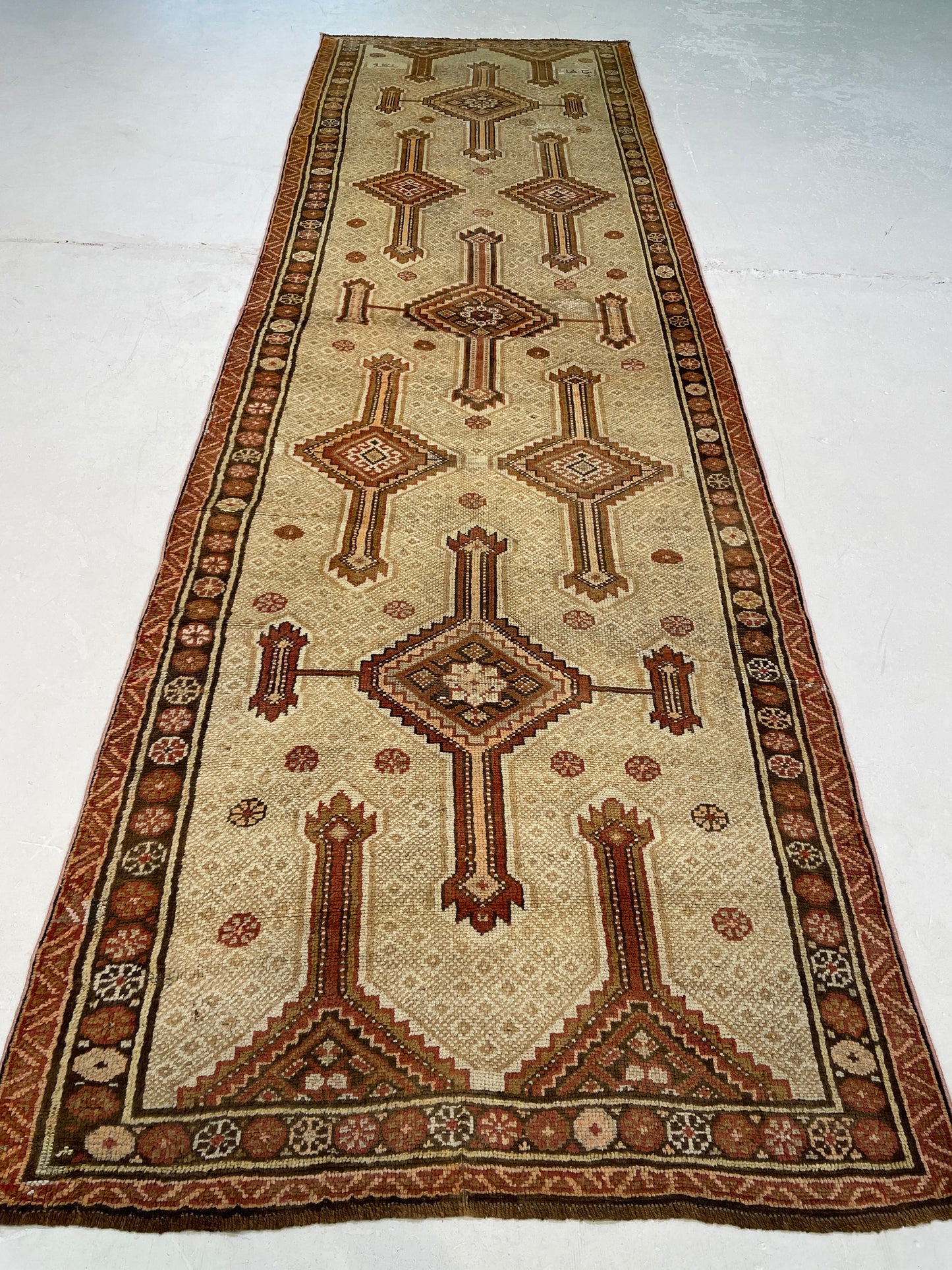 Hand-Knotted Wool Runner Turkish Oushak 3'7" x 12'1"