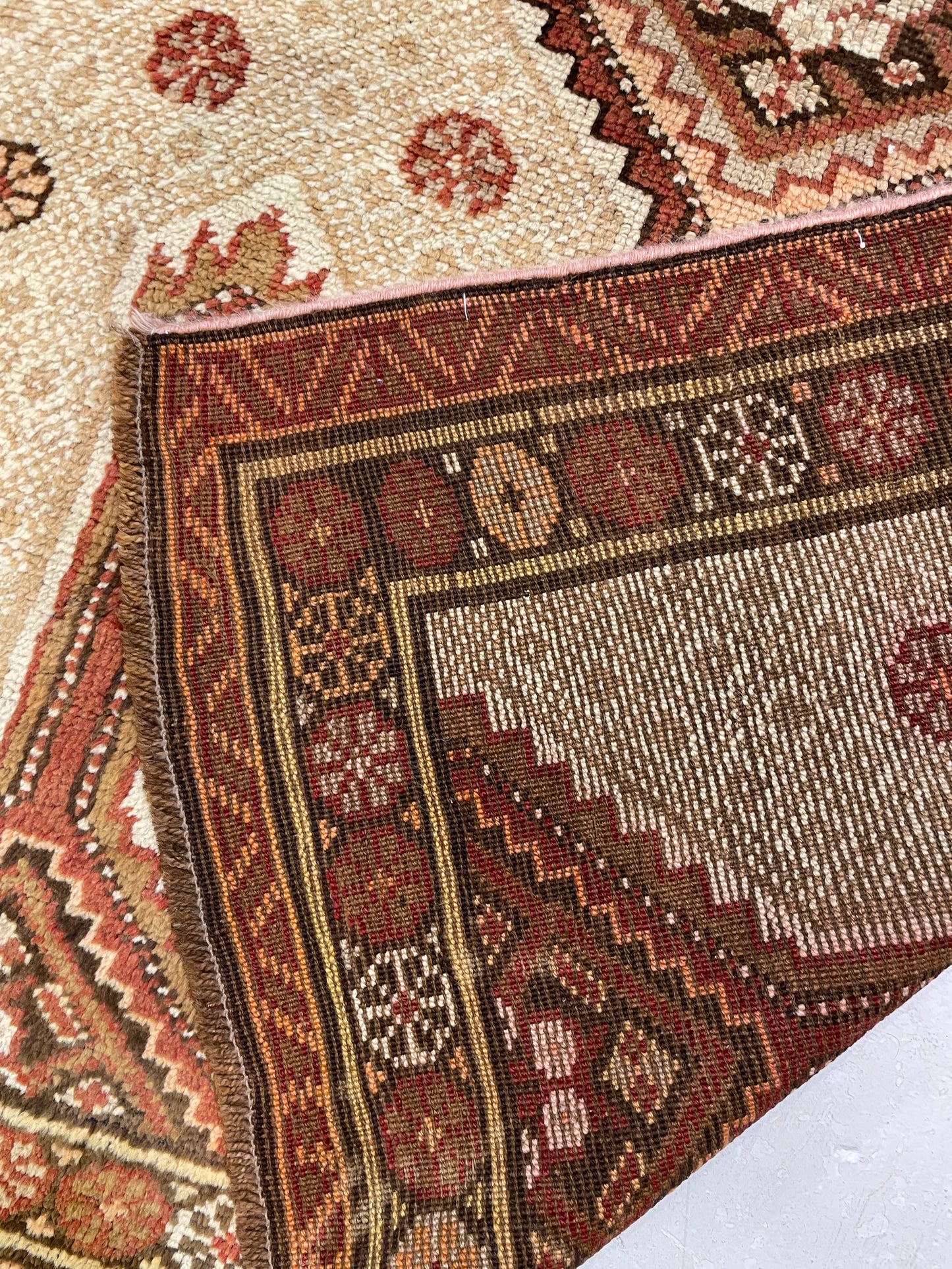 Hand-Knotted Wool Runner Turkish Oushak 3'7" x 12'1"