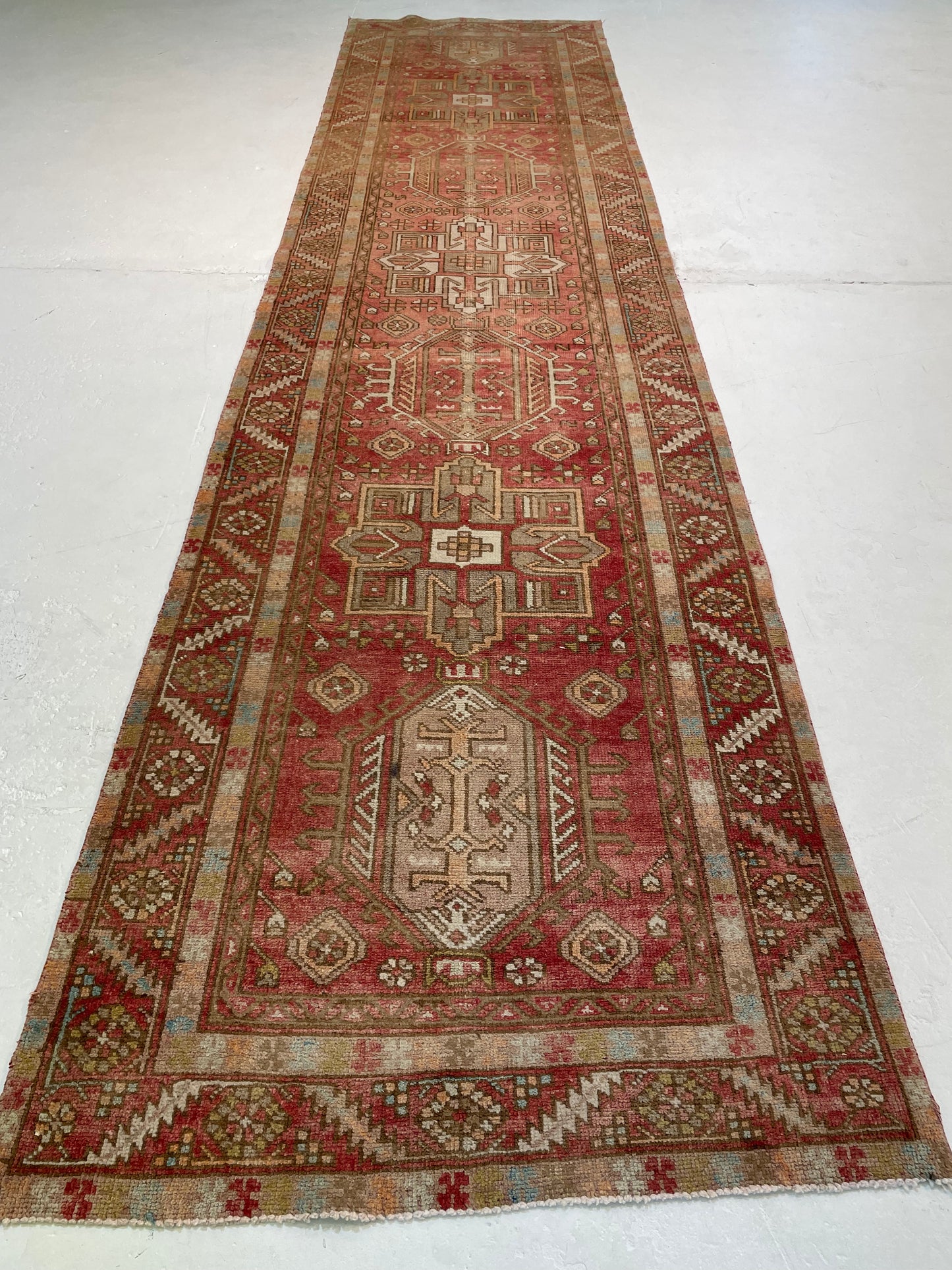 Hand-Knotted Wool Runner Heriz 3'7" x 14'2"