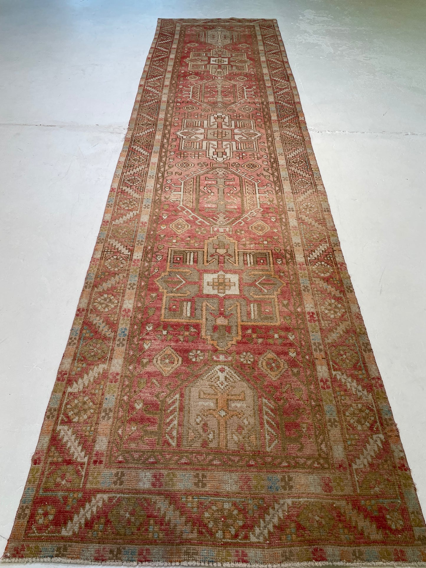 Hand-Knotted Wool Runner Heriz 3'7" x 14'2"