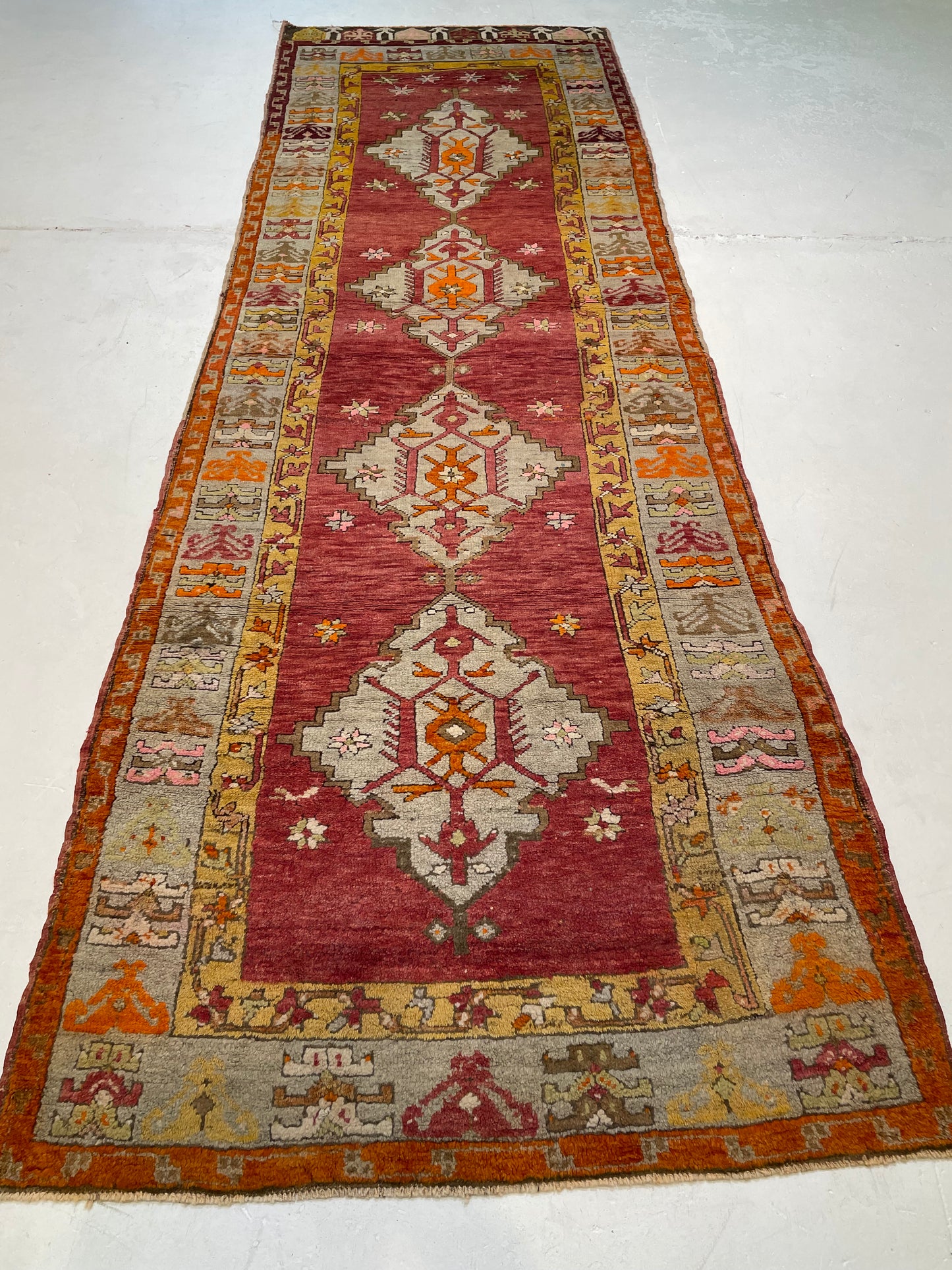Hand-Knotted Wool Runner Turkish Oushak 3'5" x 11'5"