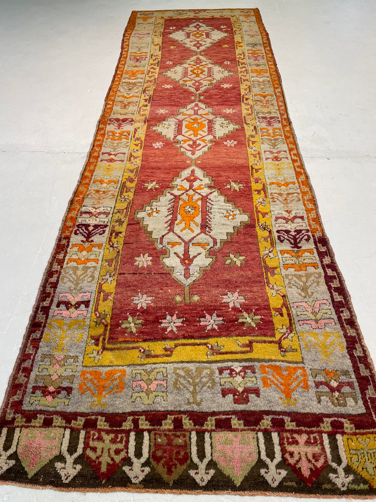 Hand-Knotted Wool Runner Turkish Oushak 3'5" x 11'5"