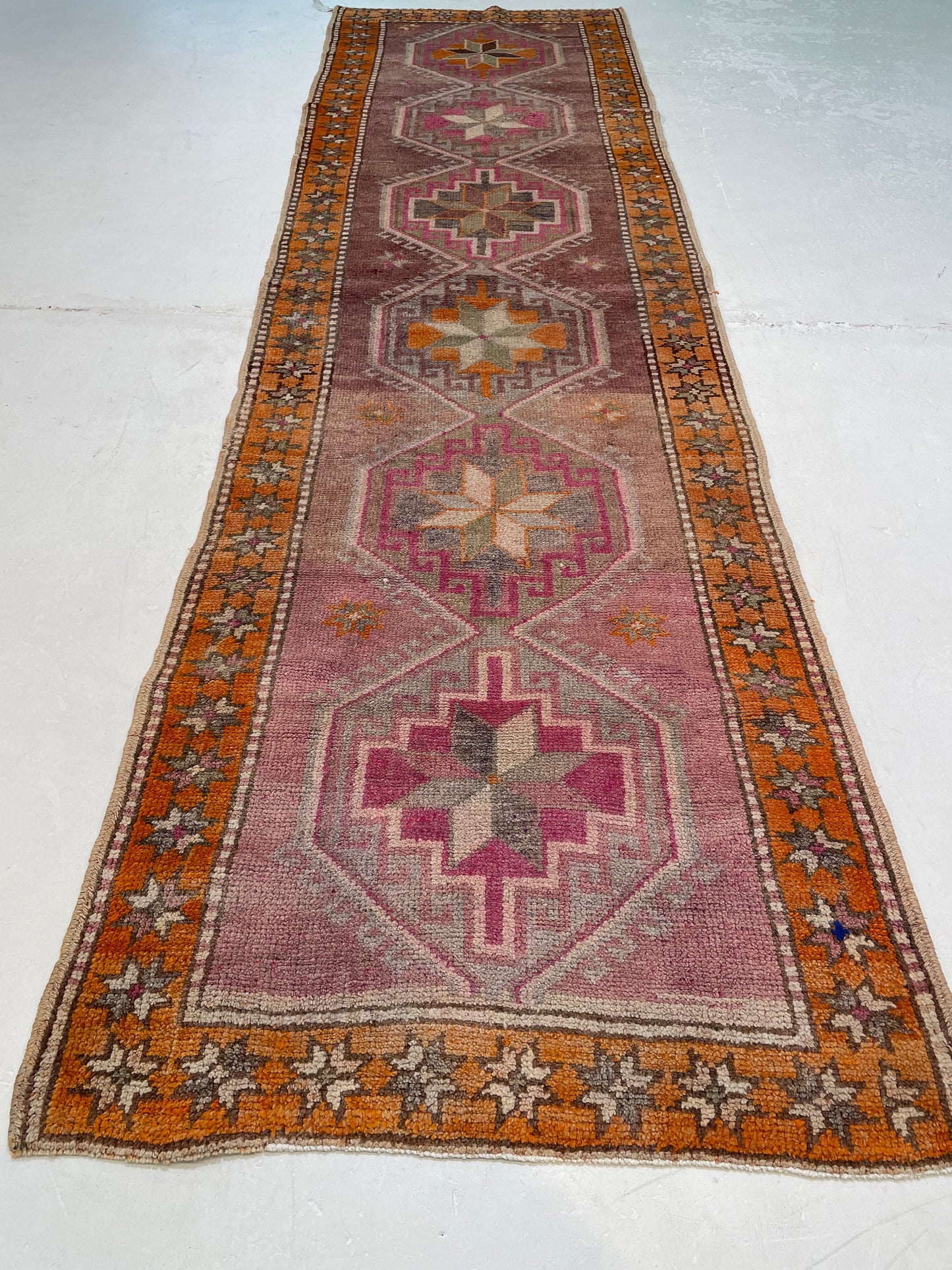 Hand-Knotted Wool Runner Turkish Oushak 3'6" x 12'6"