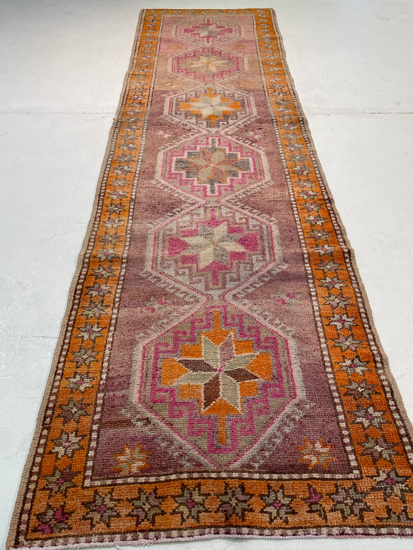 Hand-Knotted Wool Runner Turkish Oushak 3'6" x 12'6"