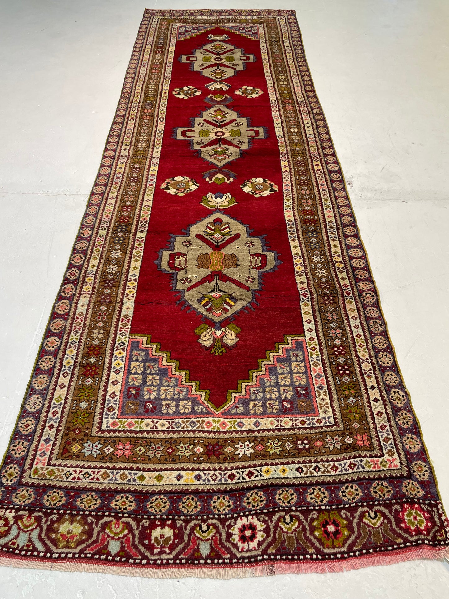 Hand-Knotted Wool Runner Turkish Oushak 3'6" x 11'5"