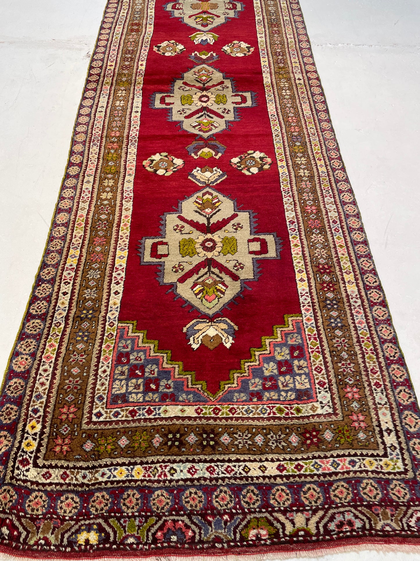 Hand-Knotted Wool Runner Turkish Oushak 3'6" x 11'5"