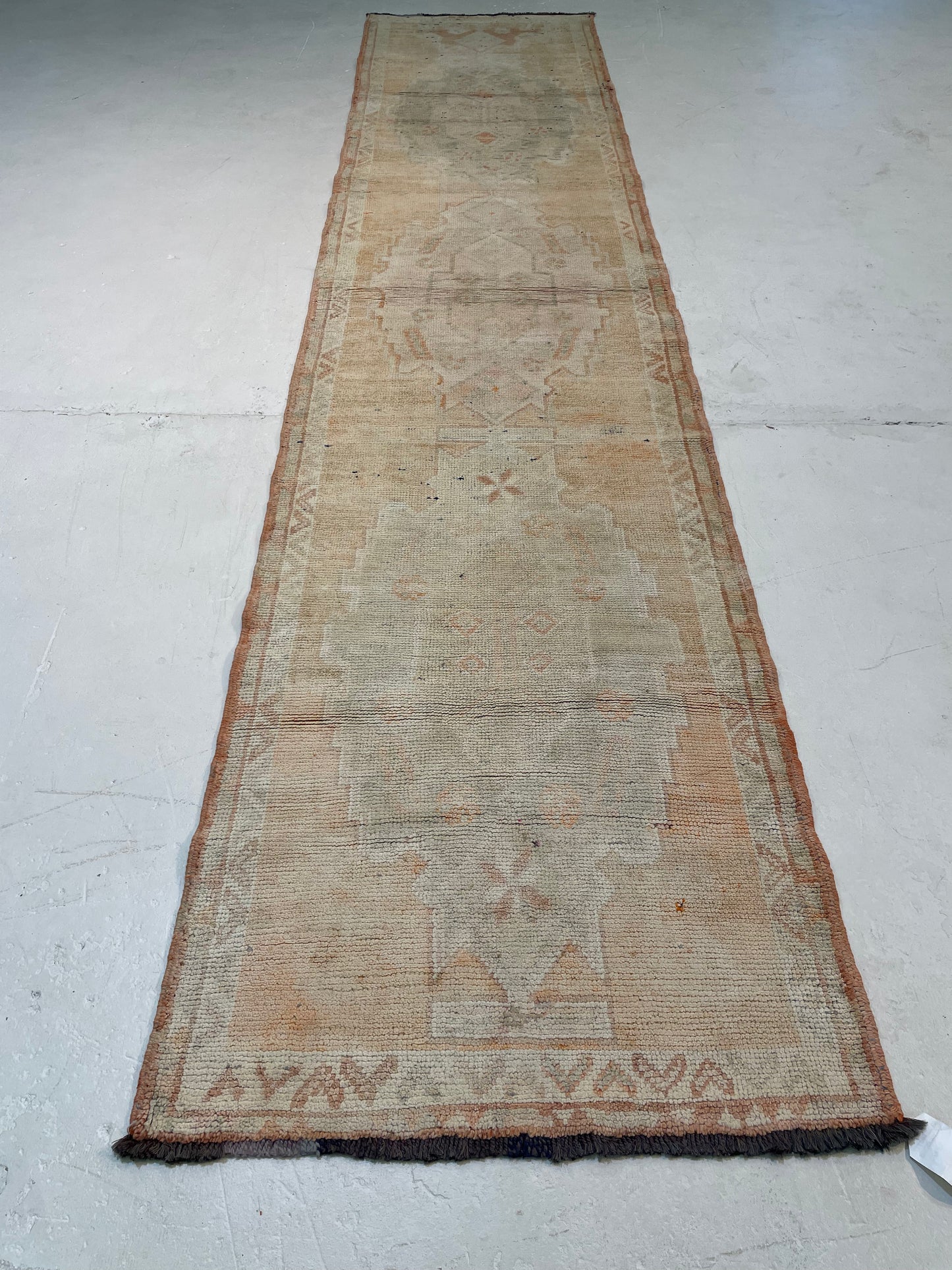 Hand-Knotted Wool Runner Turkish Oushak 2'11" x 13'2"