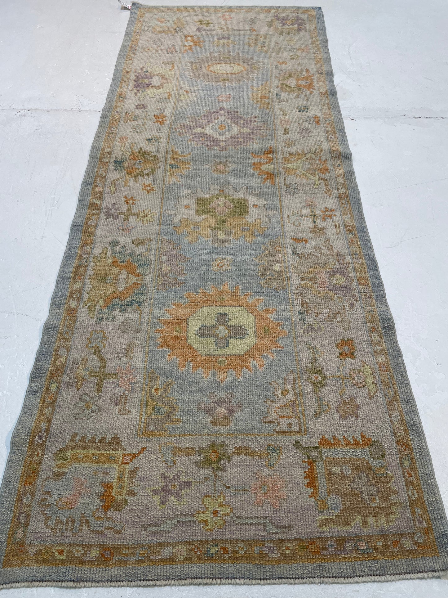 Hand-Knotted Wool Gallery Size Turkish Oushak 3'1" x 8'1"