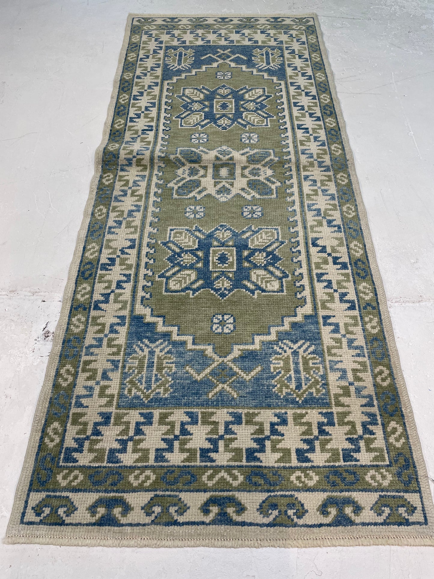 Hand-Knotted Wool Runner Turkish Oushak 2'10" x 6'9"