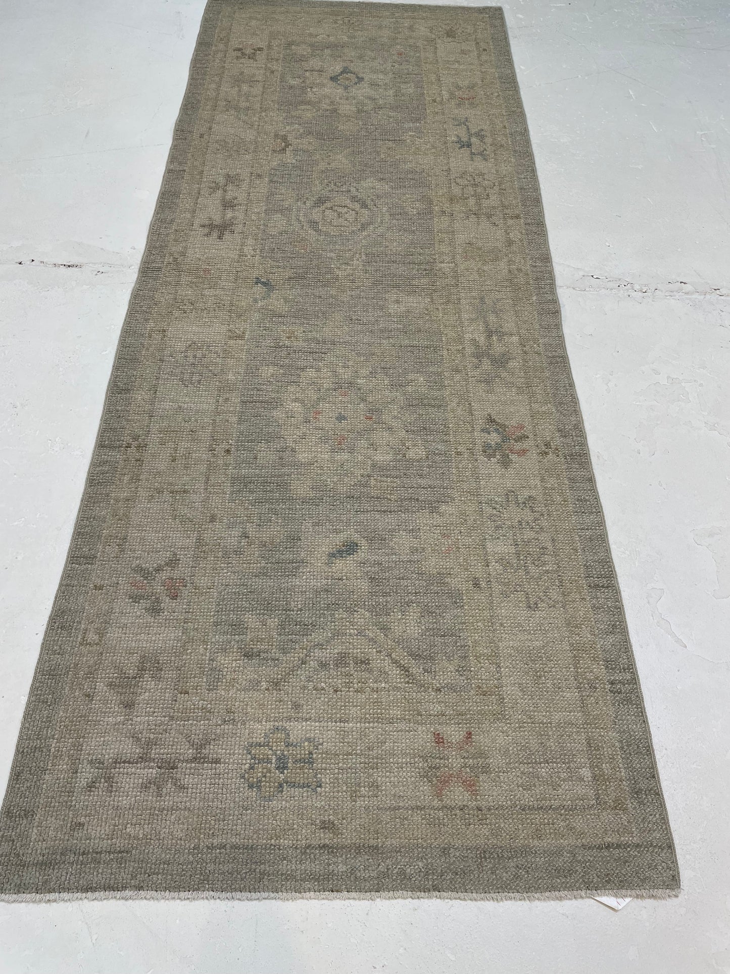 Hand-Knotted Wool Runner Turkish Oushak 2'7" x 6'10"