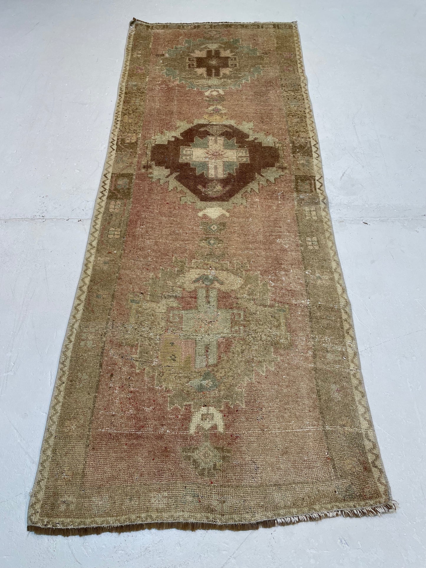 Hand-Knotted Wool Runner Turkish Oushak 2'8" x 7'1"