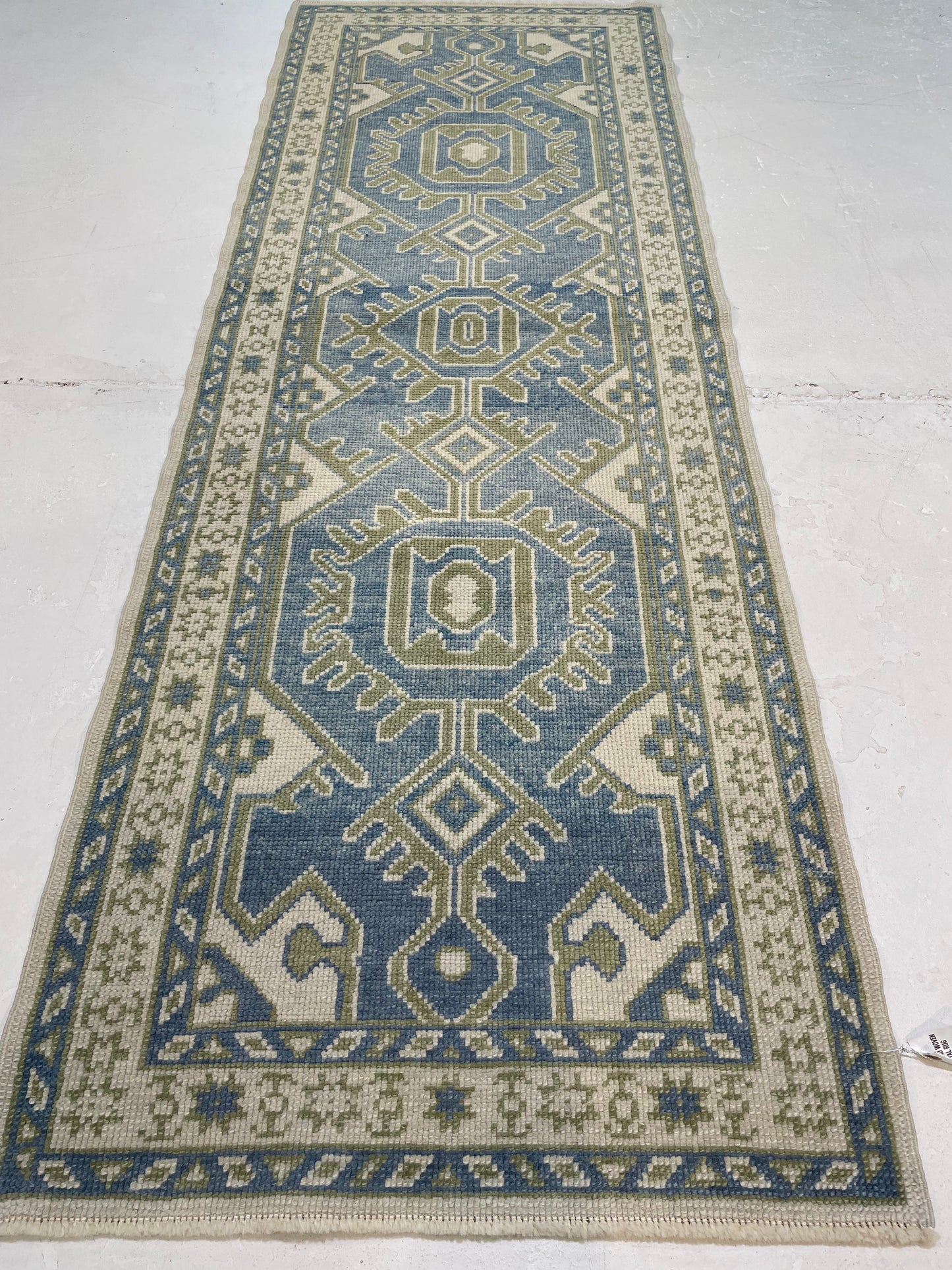 Hand-Knotted Wool Runner Turkish Oushak 2'10" x 8'1"