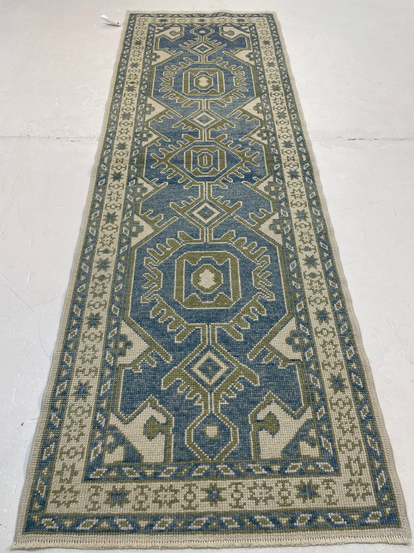 Hand-Knotted Wool Runner Turkish Oushak 2'10" x 8'1"