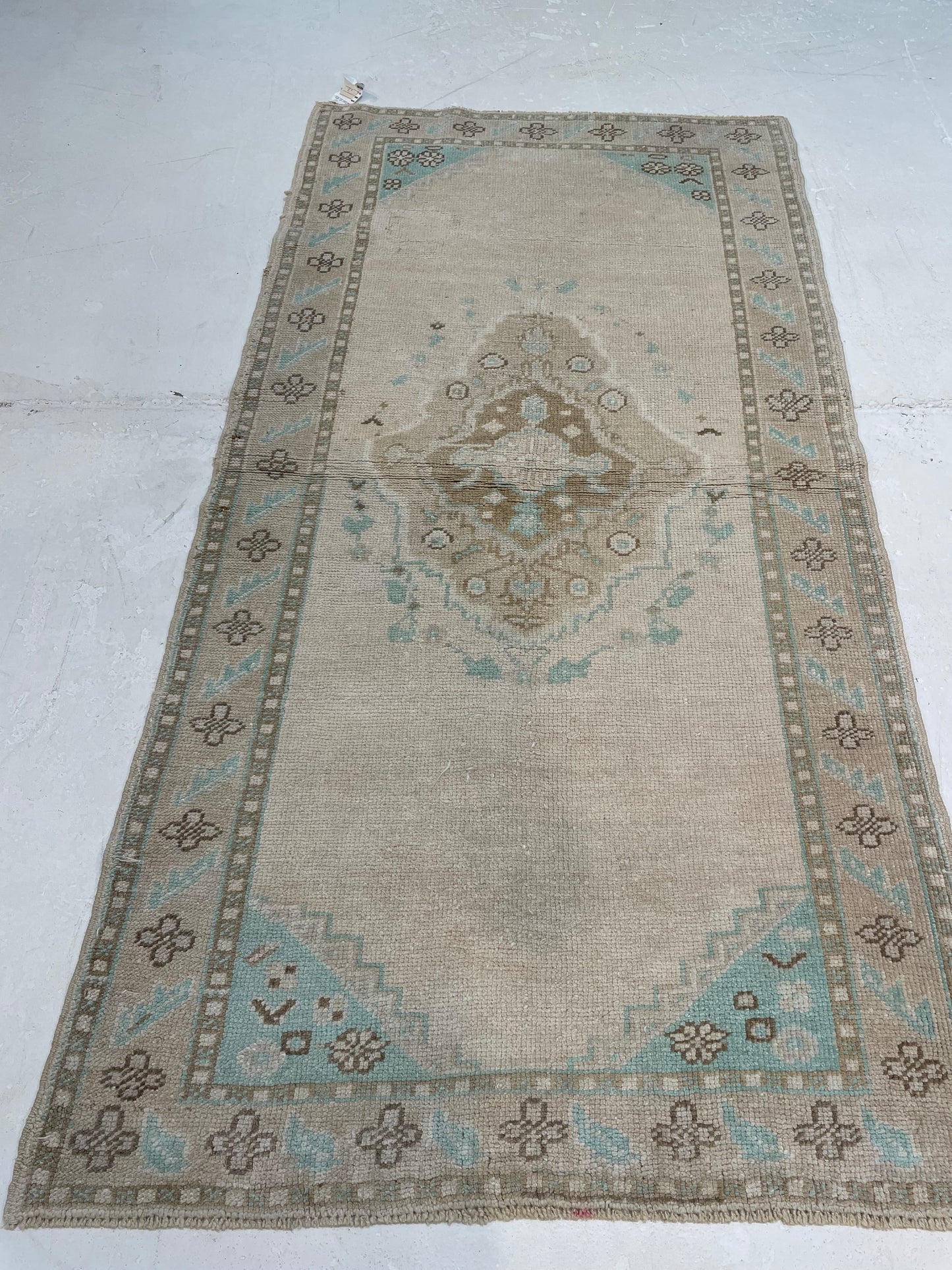 Hand-Knotted Wool Runner Turkish Oushak 3' x 6'