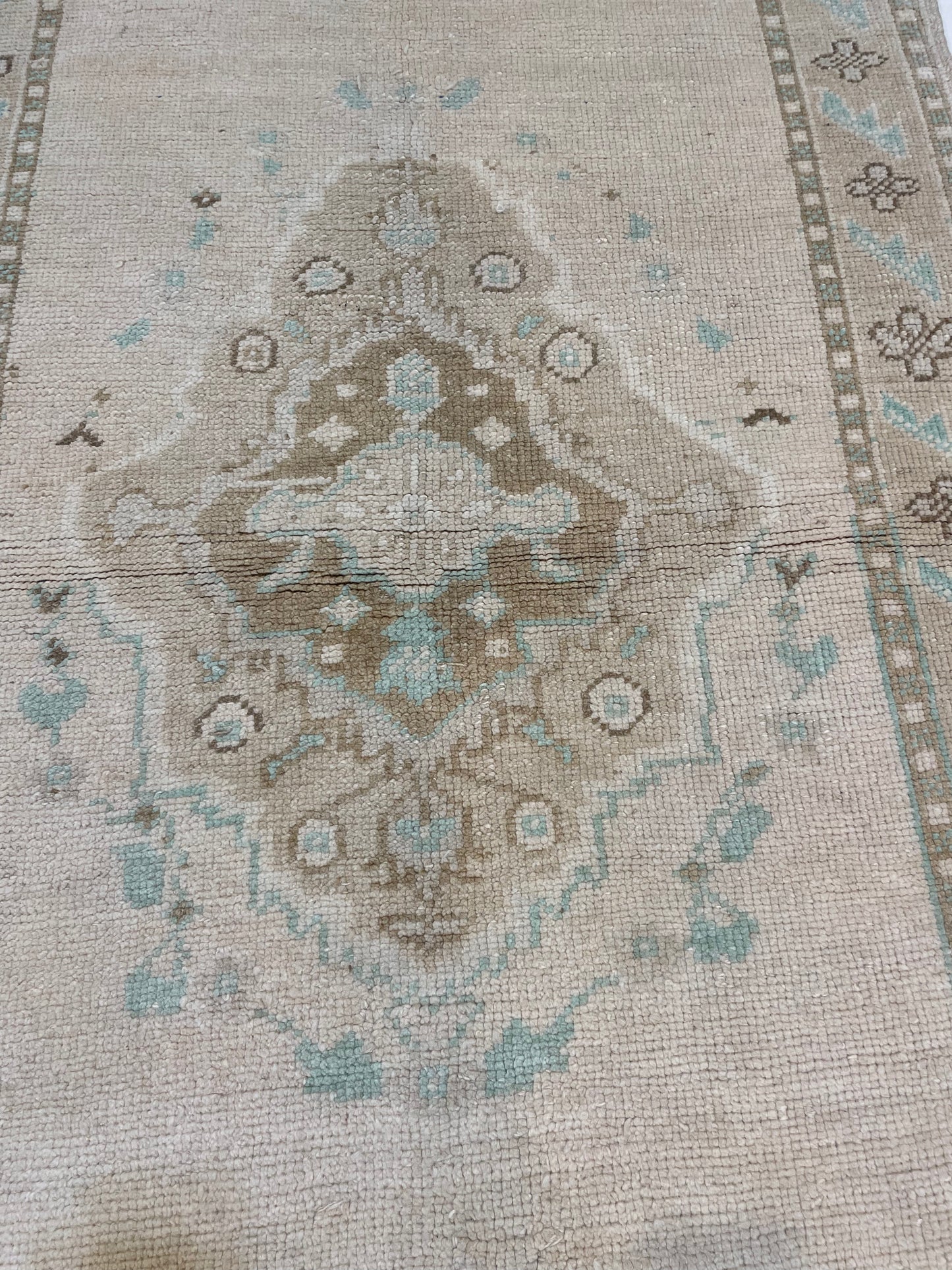 Hand-Knotted Wool Runner Turkish Oushak 3' x 6'