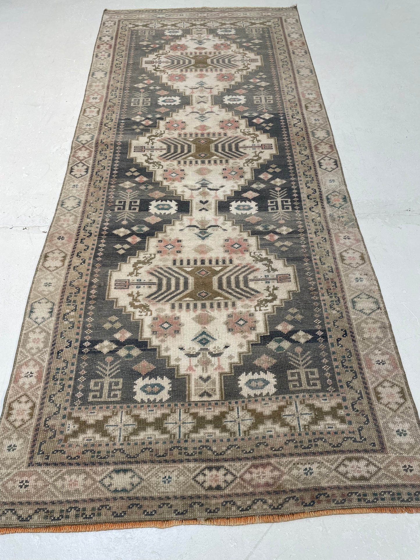 Hand-Knotted Wool Runner Turkish Oushak 3' x 7'1"