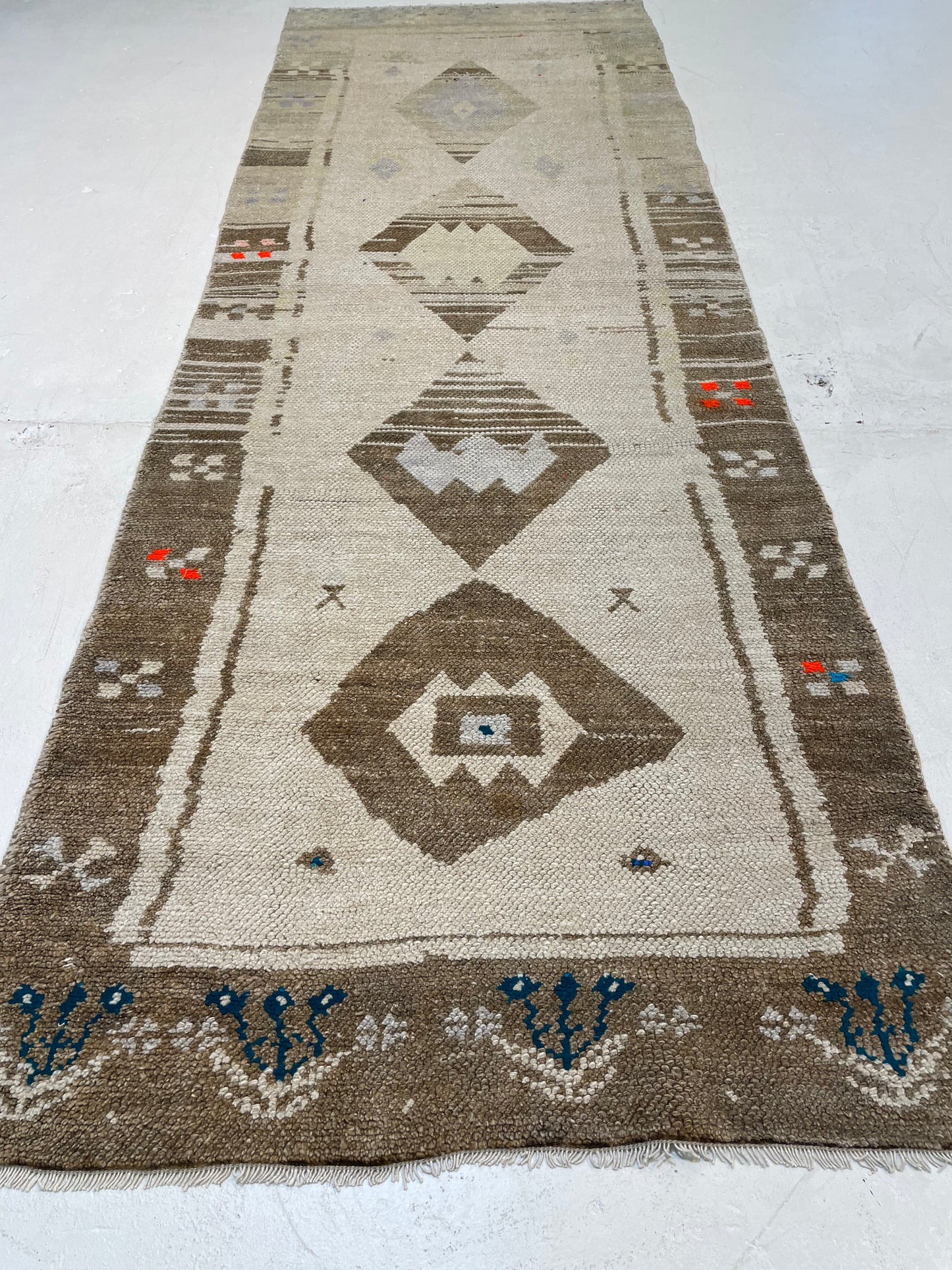 Hand-Knotted Wool Runner Turkish Oushak 2'10" x 8'4"