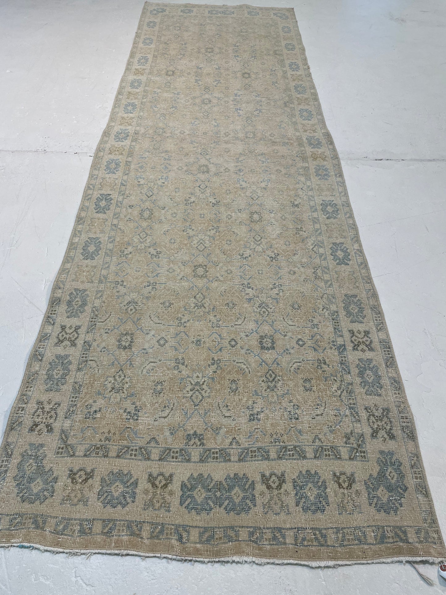 Hand-Knotted Wool Runner Turkish Oushak 3' x 9'11"
