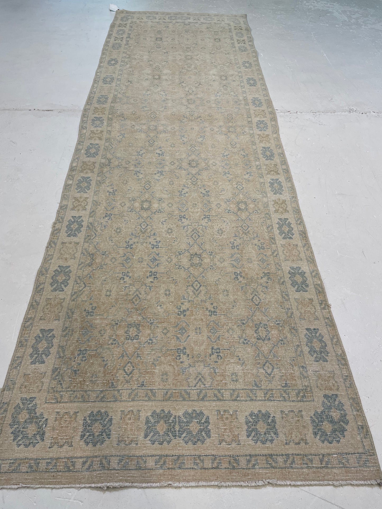 Hand-Knotted Wool Runner Turkish Oushak 3' x 9'11"