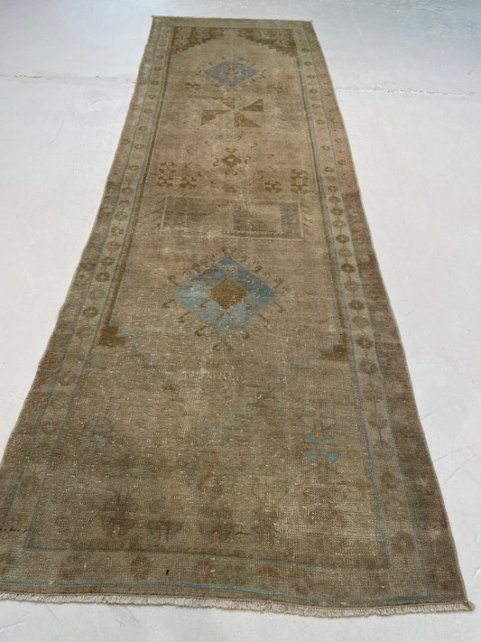 Hand-Knotted Wool Runner Turkish Oushak 2'11" x 9'6"