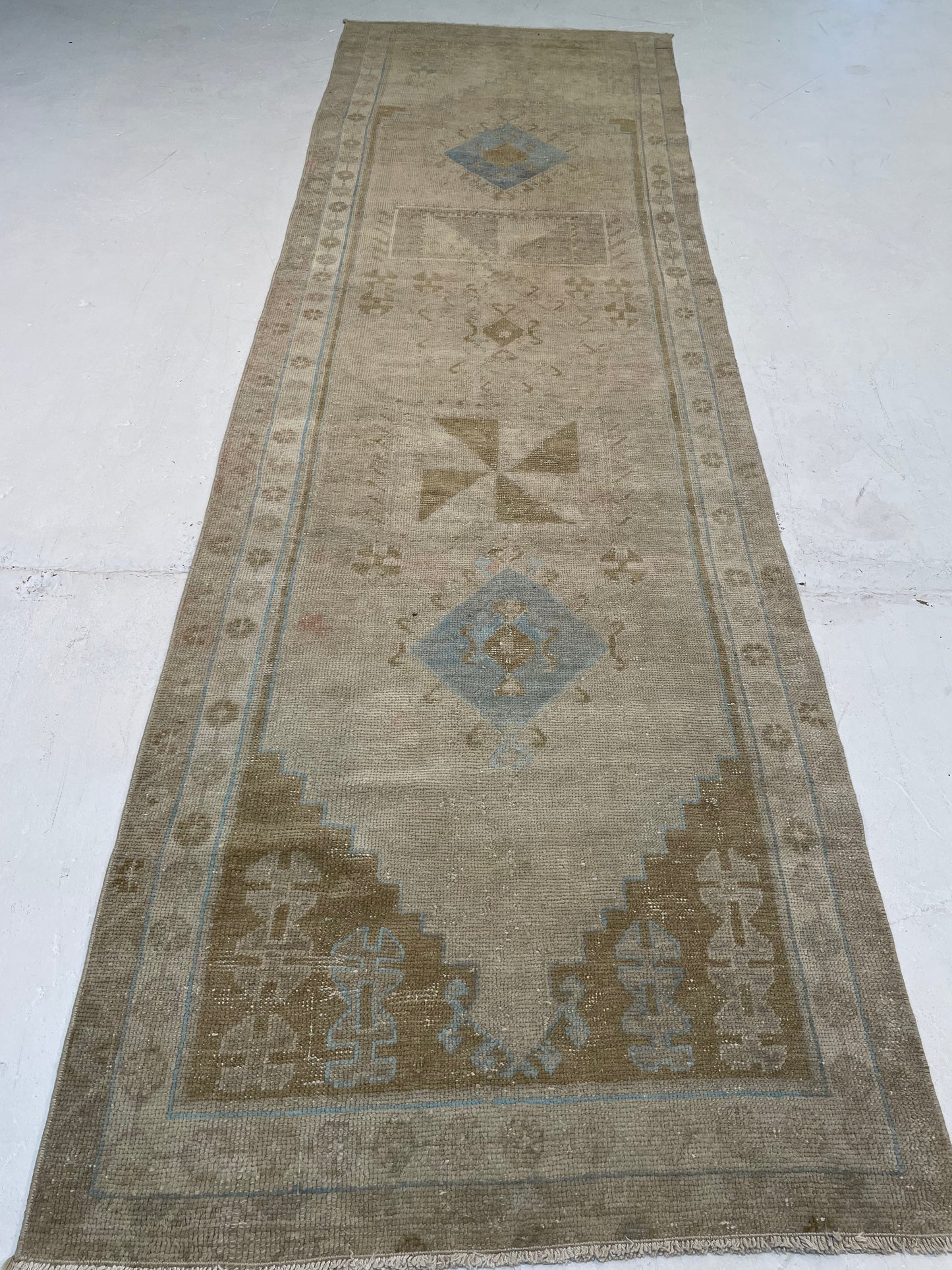 Hand-Knotted Wool Runner Turkish Oushak 2'11" x 9'6"