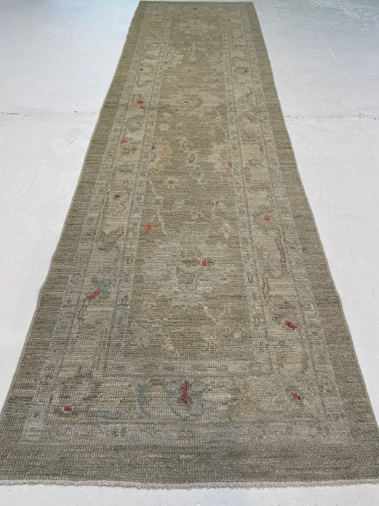 Hand-Knotted Wool Runner Turkish Oushak 2'8" x 9'11"