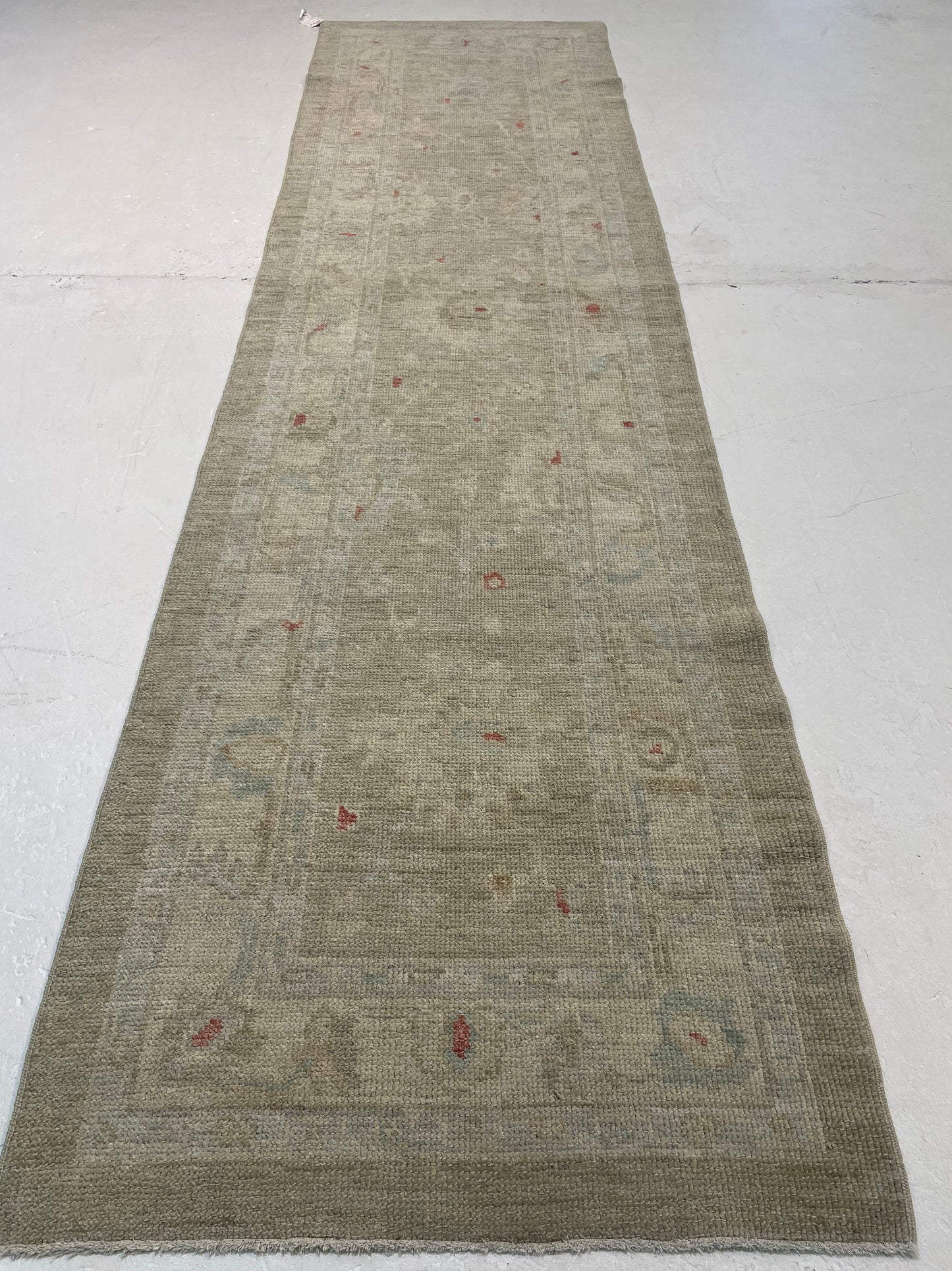 Hand-Knotted Wool Runner Turkish Oushak 2'8" x 9'11"