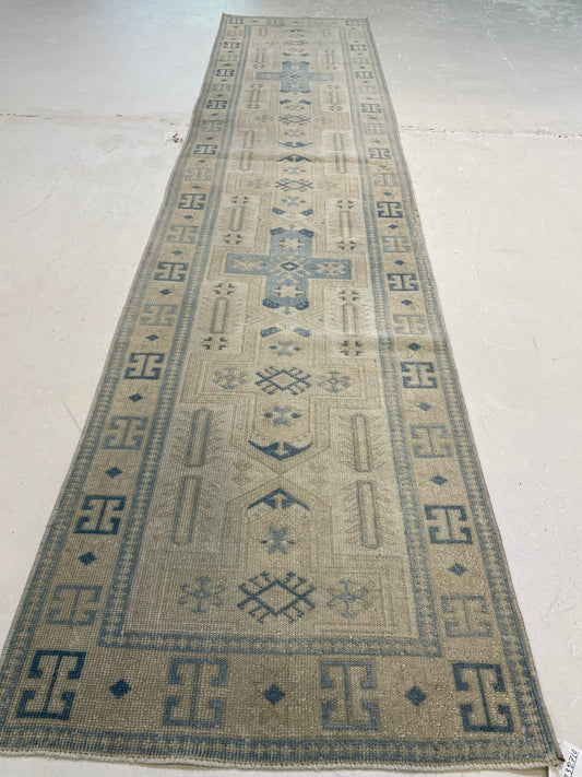 Hand-Knotted Wool Runner Turkish Oushak 2' x 9'9"