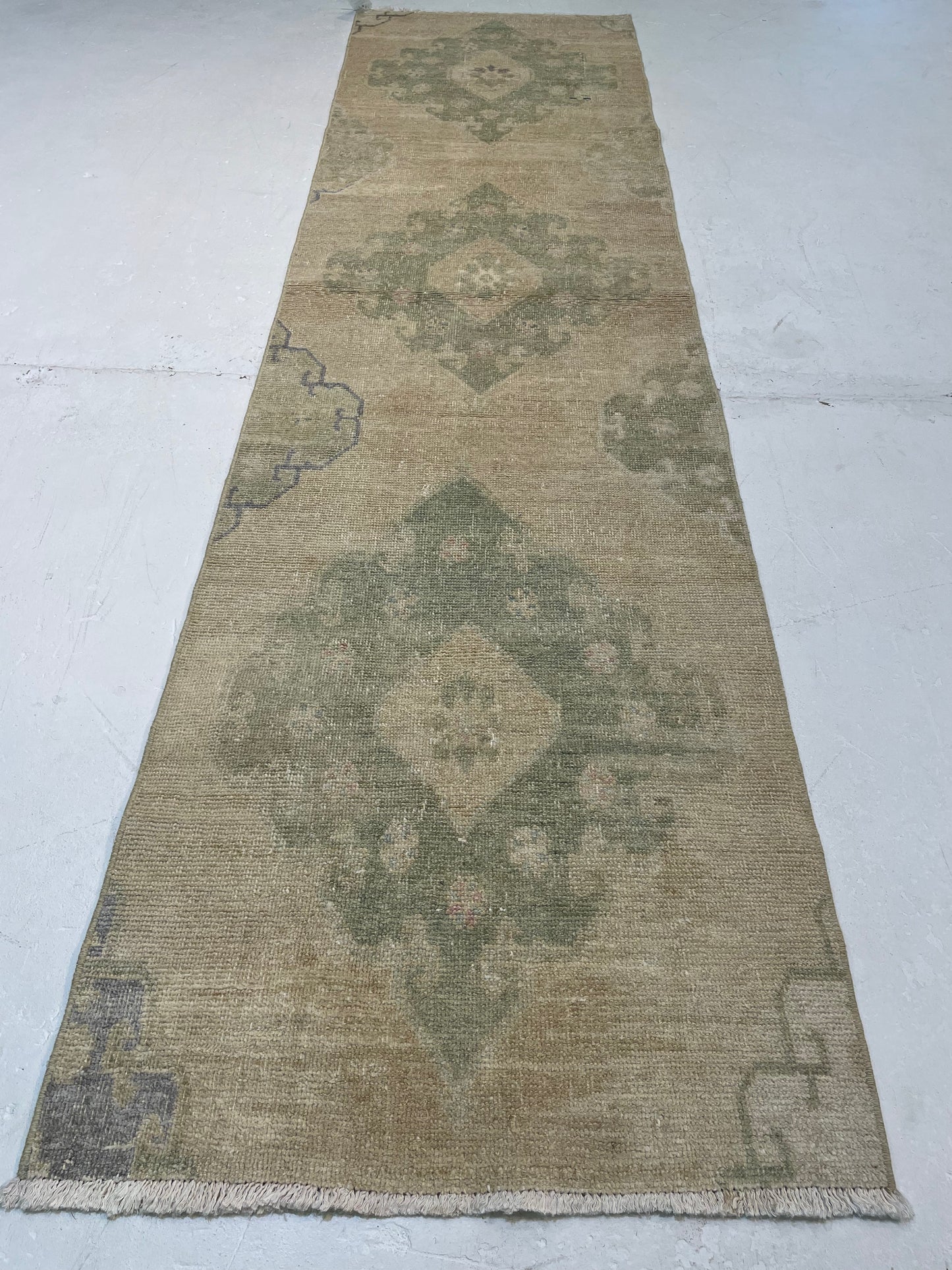Hand-Knotted Wool Runner Turkish Oushak 2'6" x 9'5"