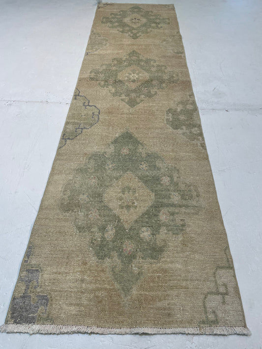 Hand-Knotted Wool Runner Turkish Oushak 2'6" x 9'5"