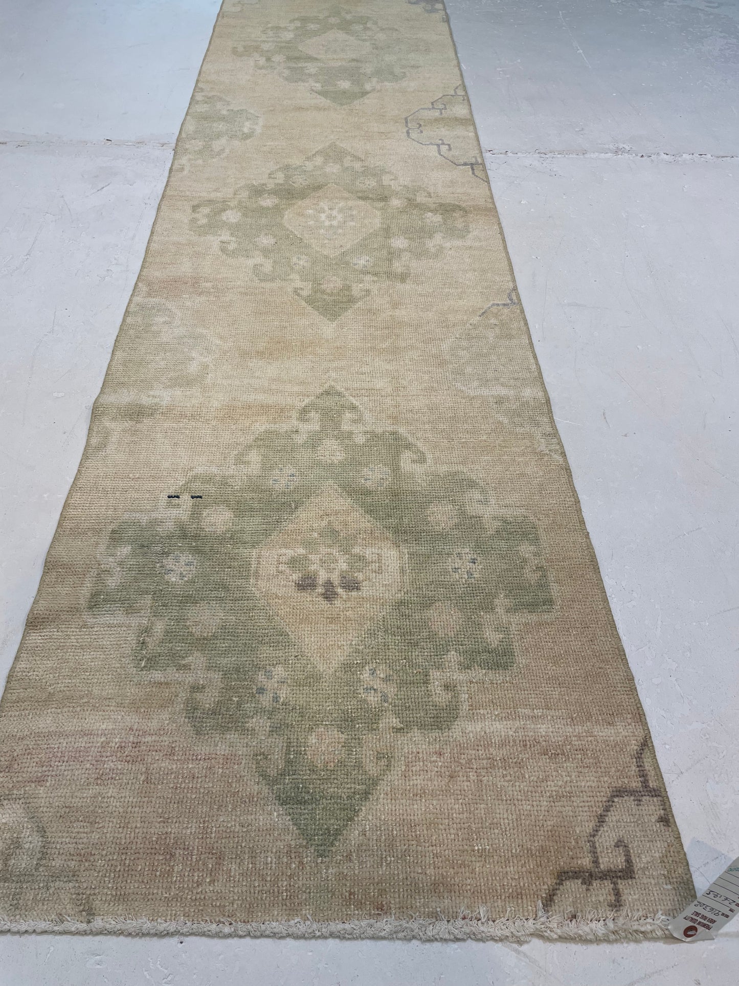 Hand-Knotted Wool Runner Turkish Oushak 2'6" x 9'5"