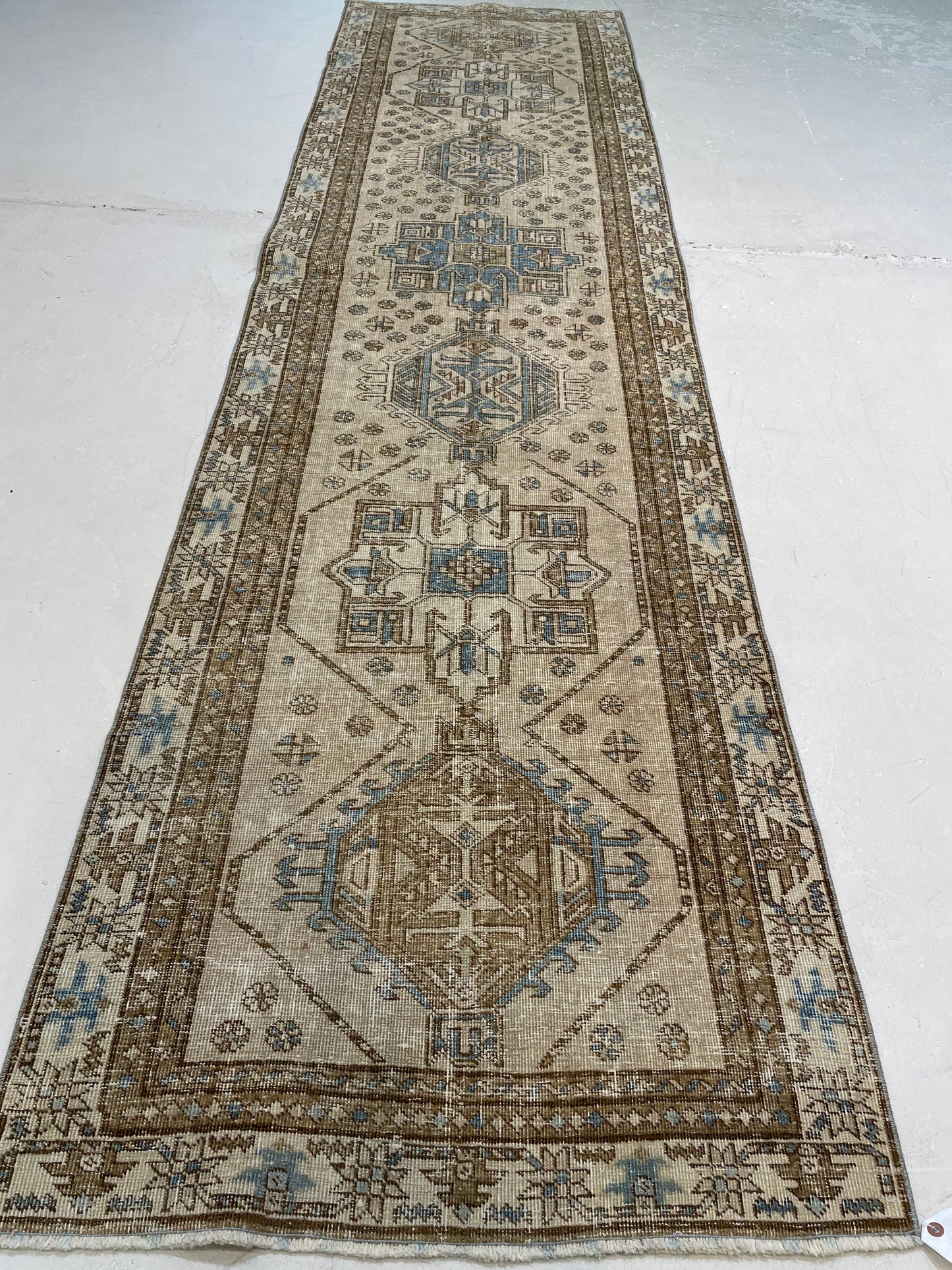 Hand-Knotted Wool Runner Turkish Oushak 2'10" x 10'11"
