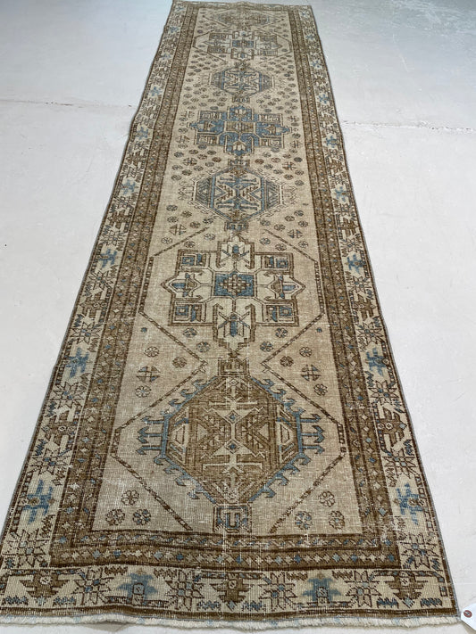 Hand-Knotted Wool Runner Turkish Oushak 2'10" x 10'11"