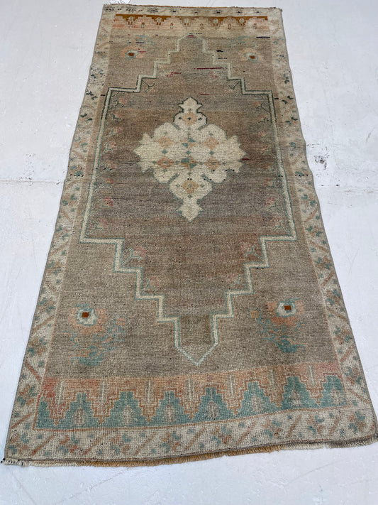 Hand-Knotted Wool Runner Turkish Oushak 2'4" x 5'4"