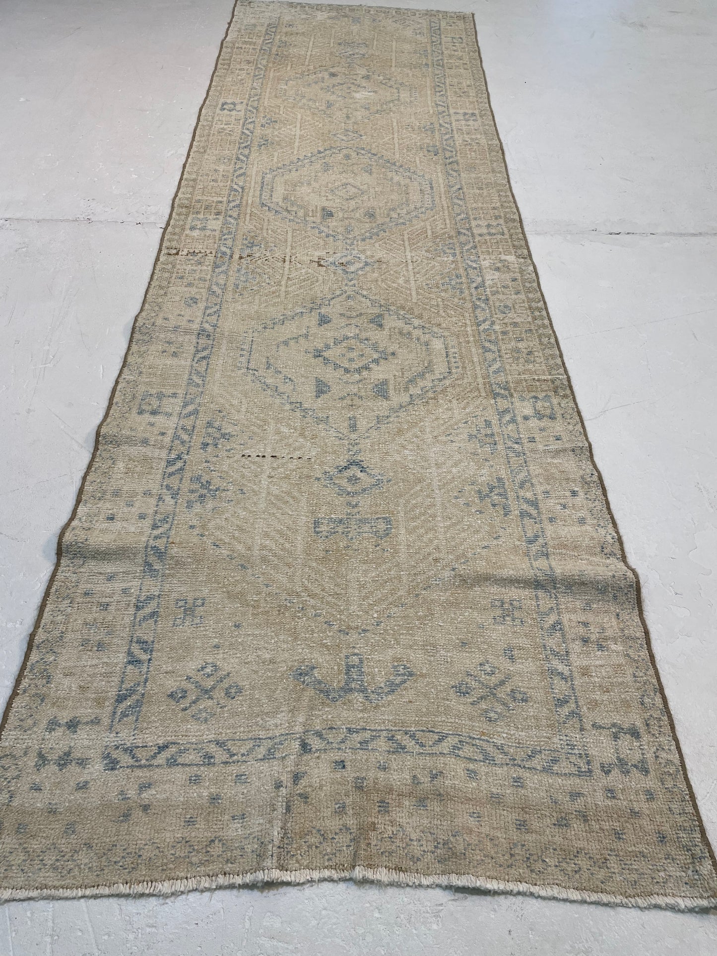 Hand-Knotted Wool Runner Turkish Oushak 2'10" x 13'5"