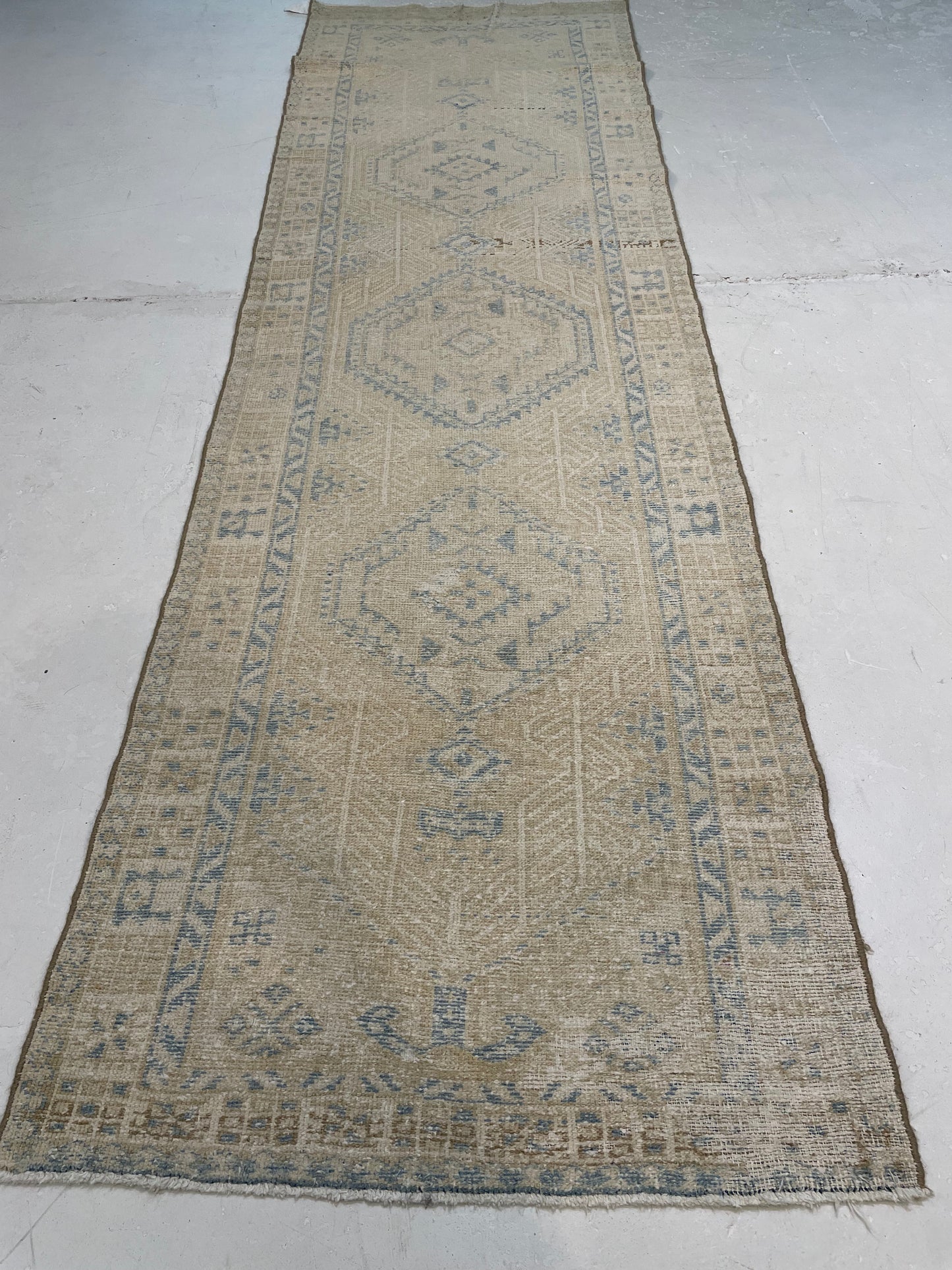 Hand-Knotted Wool Runner Turkish Oushak 2'10" x 13'5"