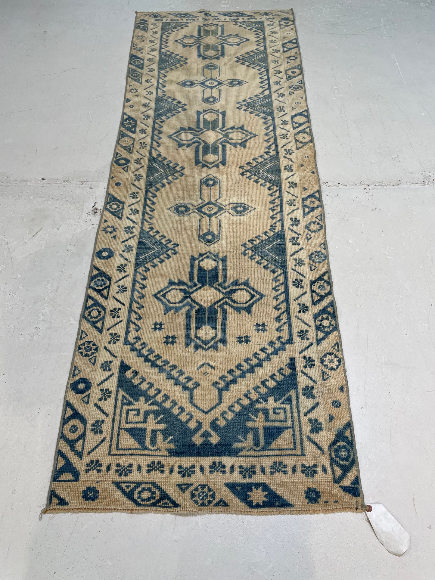 Hand-Knotted Wool Runner Turkish Oushak 2'3" x 7'