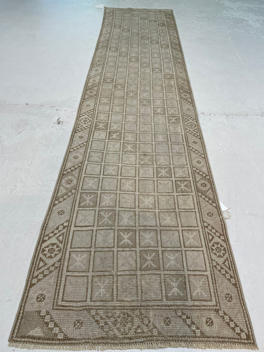 Hand-Knotted Wool Runner Turkish Oushak 2'2" x 9'