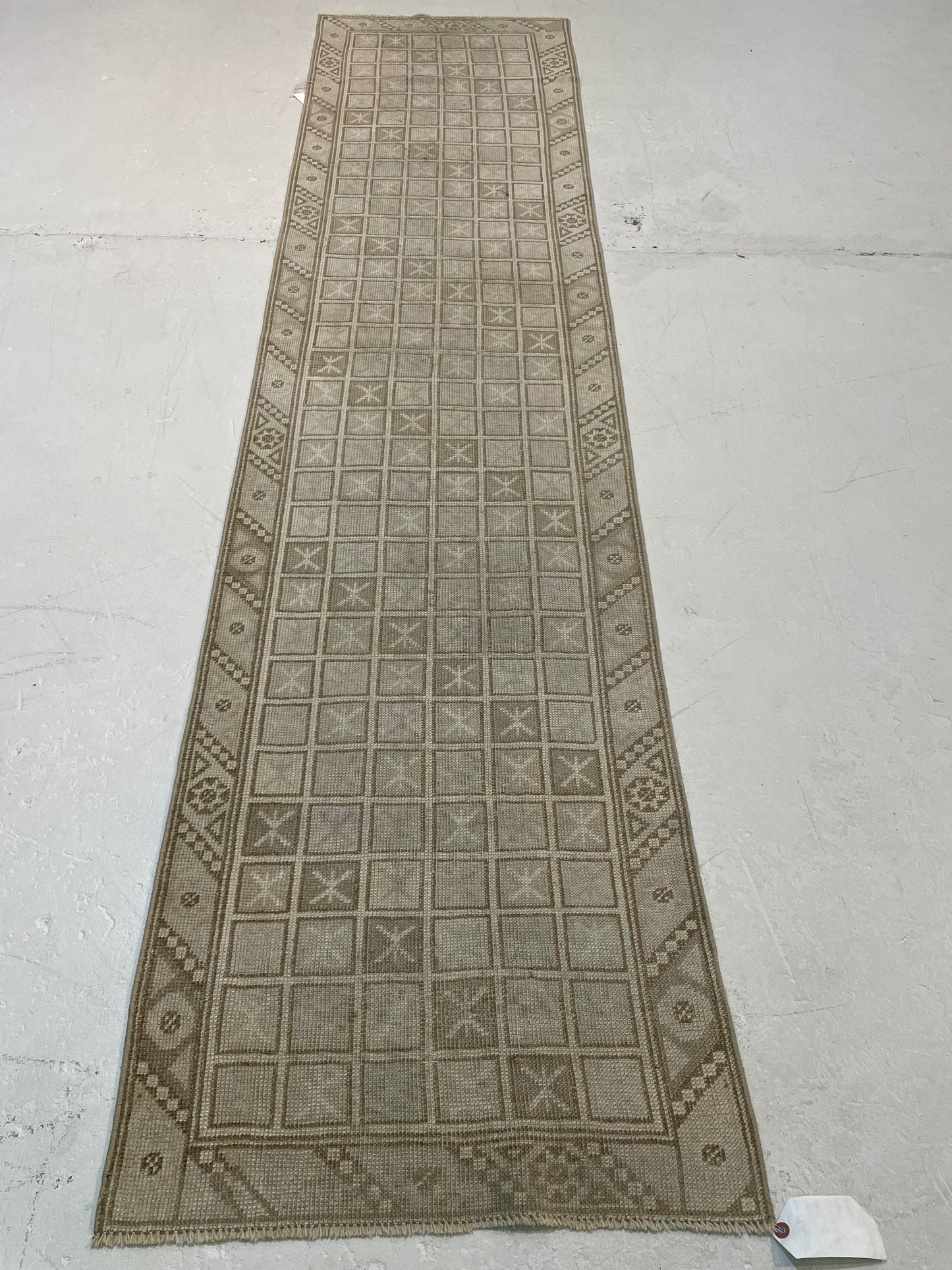 Hand-Knotted Wool Runner Turkish Oushak 2'2" x 9'