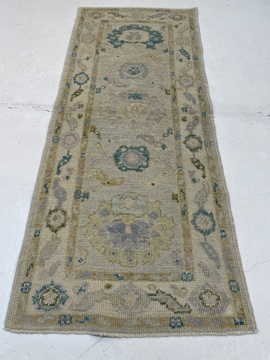 Hand-Knotted Wool Runner Turkish Oushak 2'3" x 5'7"