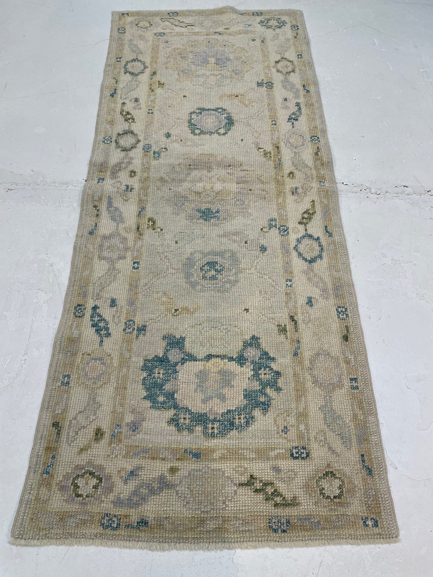 Hand-Knotted Wool Runner Turkish Oushak 2'3" x 5'7"