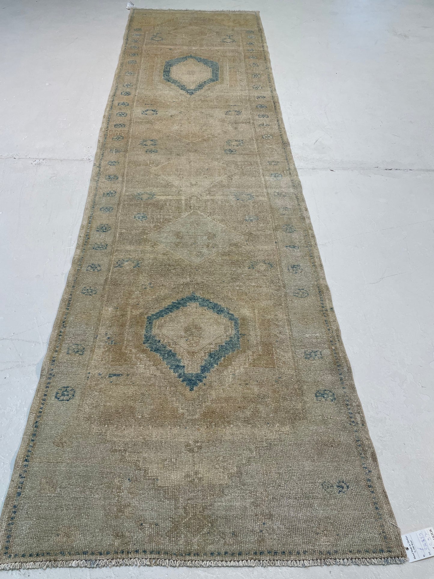 Hand-Knotted Wool Runner Turkish Oushak 2'11" x 11'