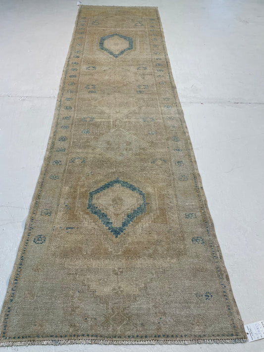 Hand-Knotted Wool Runner Turkish Oushak 2'11" x 11'