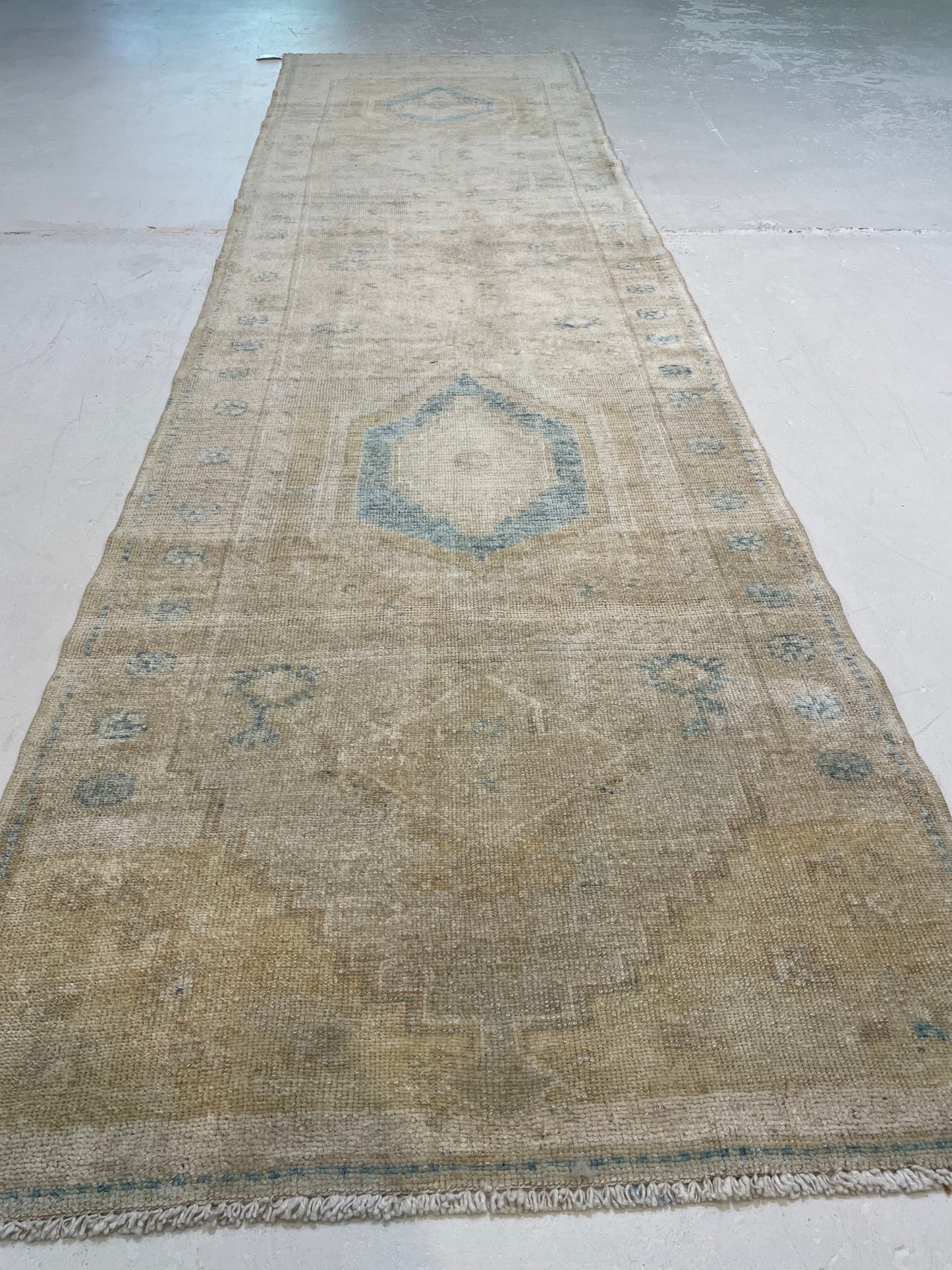 Hand-Knotted Wool Runner Turkish Oushak 2'11" x 11'