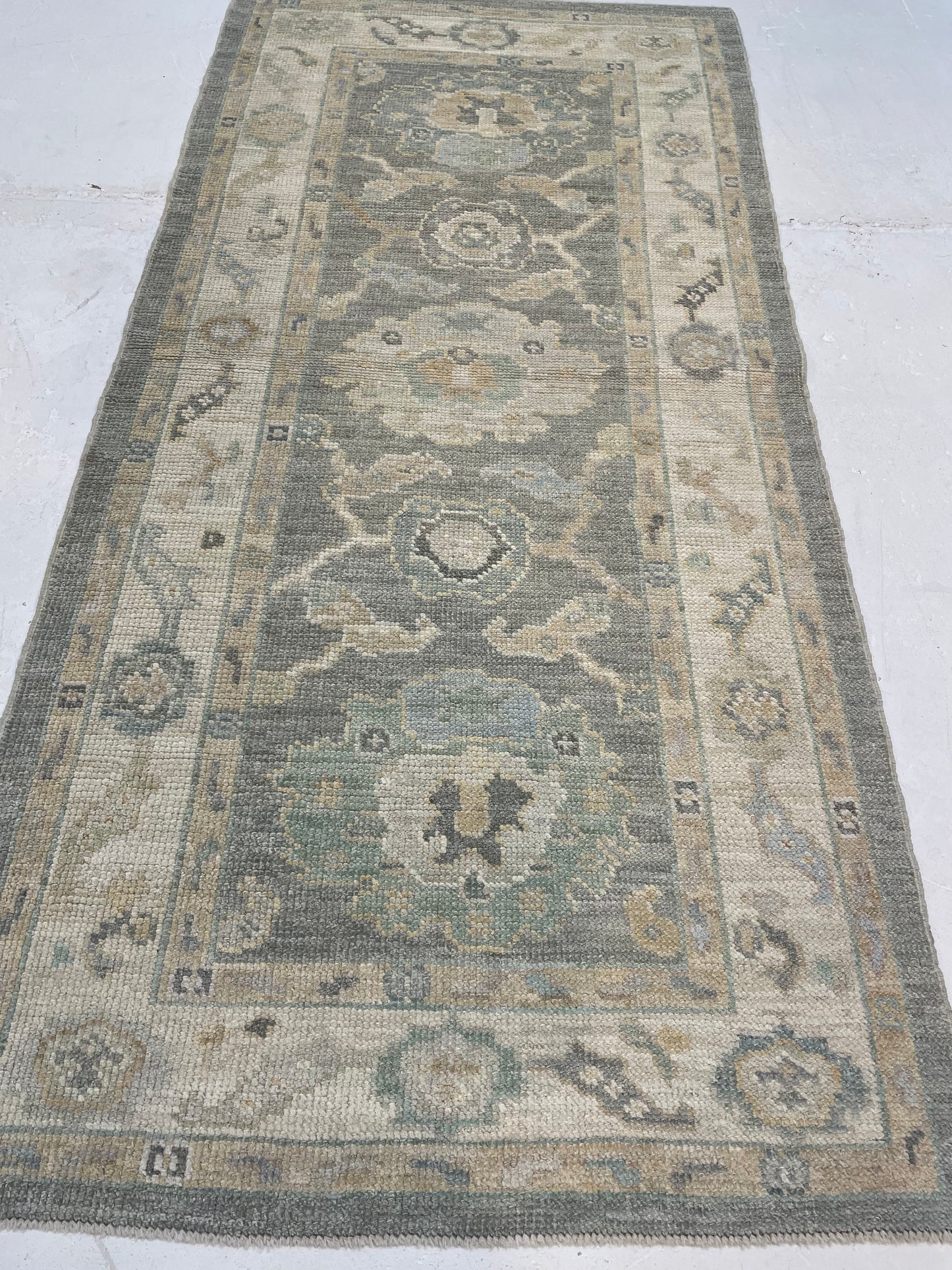 Hand-Knotted Wool Runner Turkish Oushak 2'10" x 6'