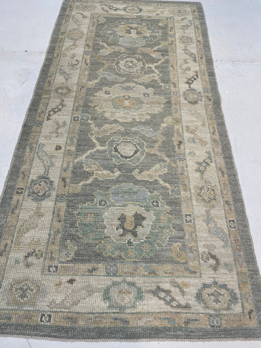 Hand-Knotted Wool Runner Turkish Oushak 2'10" x 6'