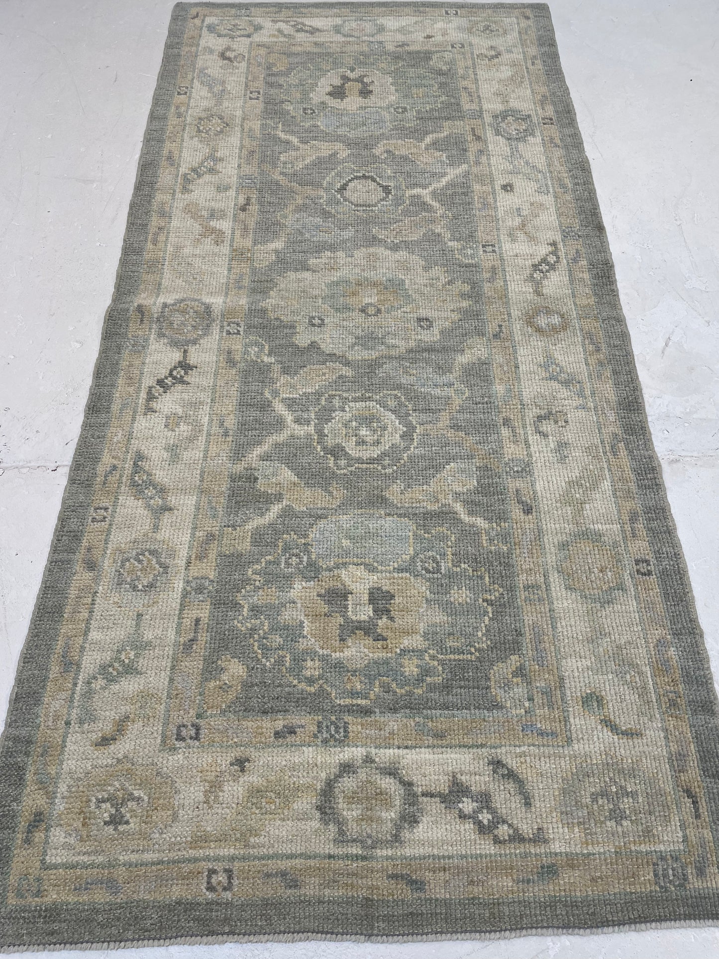 Hand-Knotted Wool Runner Turkish Oushak 2'10" x 6'