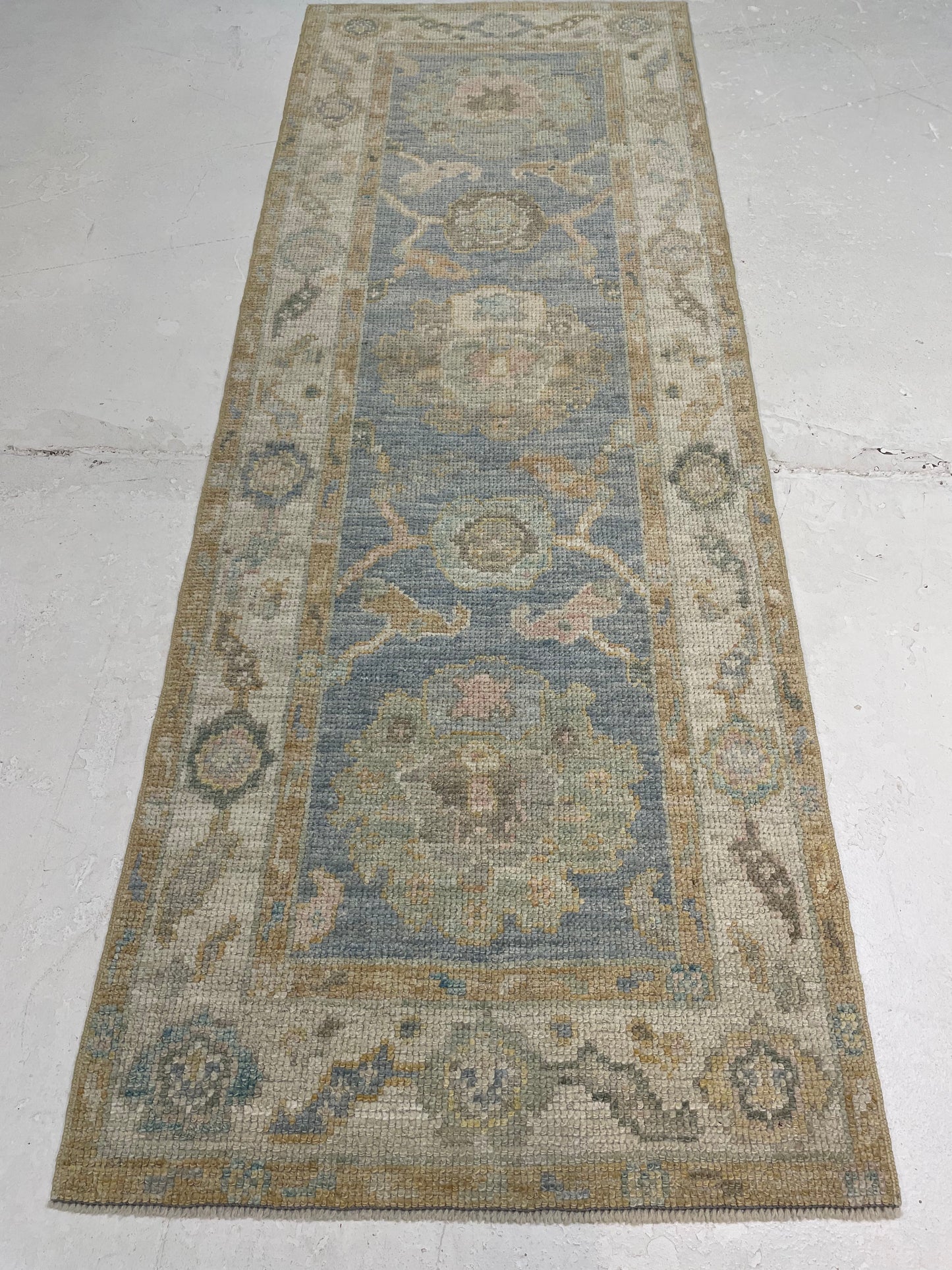 Hand-Knotted Wool Runner Turkish Oushak 2'2" x 5'11"