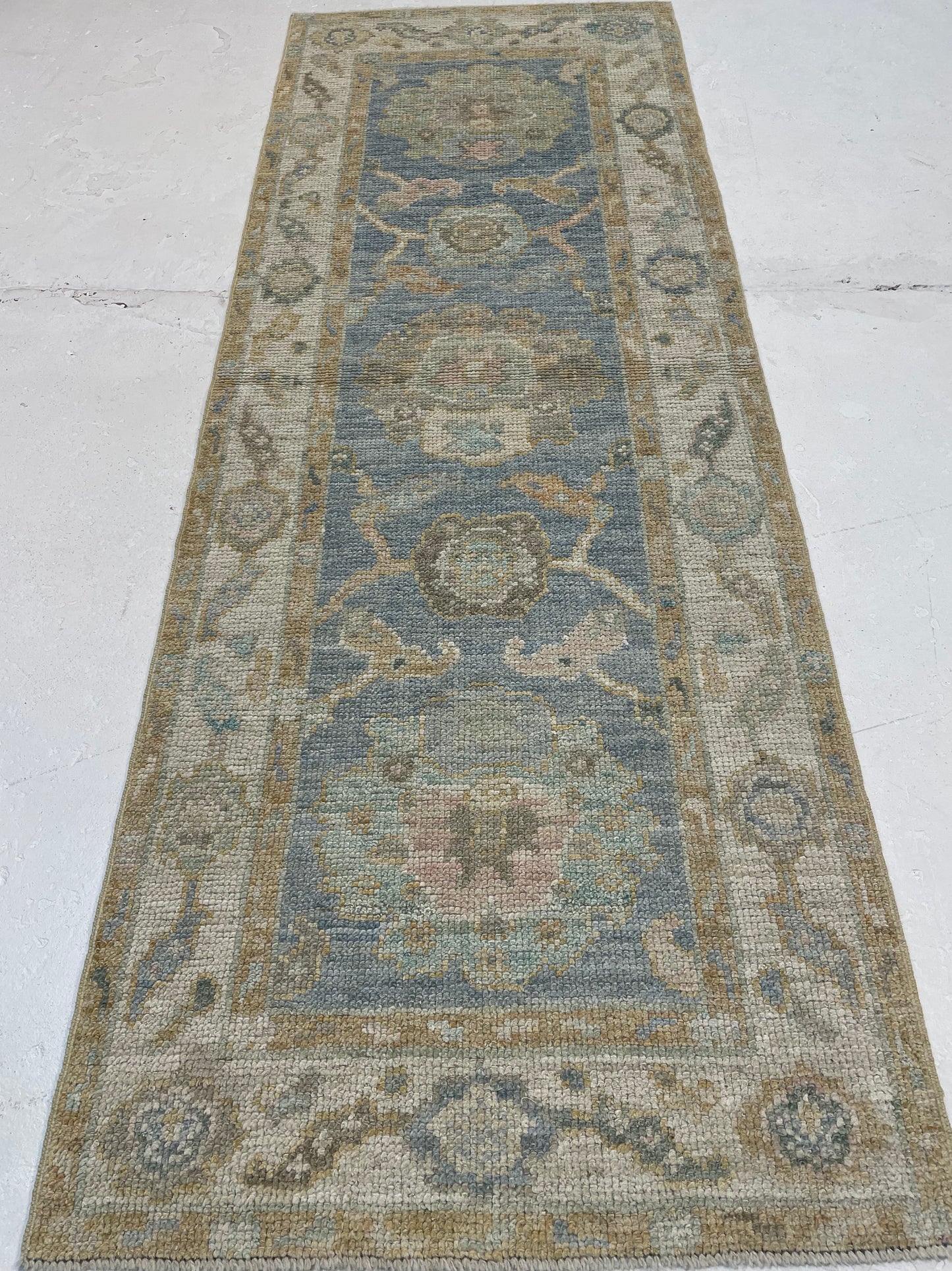 Hand-Knotted Wool Runner Turkish Oushak 2'2" x 5'11"